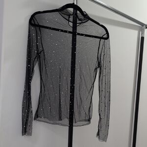 Elegant Black Sheer Top with Rhinestone Accents